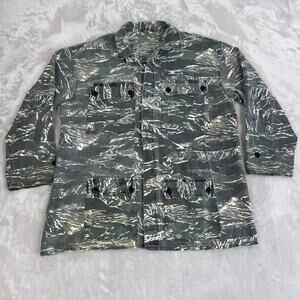 VTG Tiger Stripe Camo Utility Jacket L/XL Military Vietnam Style Rugged Thrashed